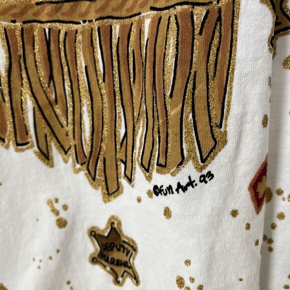 Vtg 90s FUN ART rodeo spatter tshirt oversize funky 3/4 slv sheriff womens OS - Picture 6 of 8